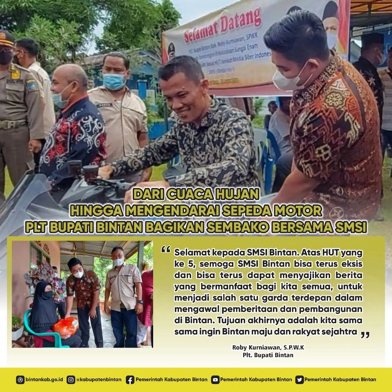 Bersama SMSI, Plt Bupati Bintan Bagikan Sembako Bagi Dhuafa dan Lansia