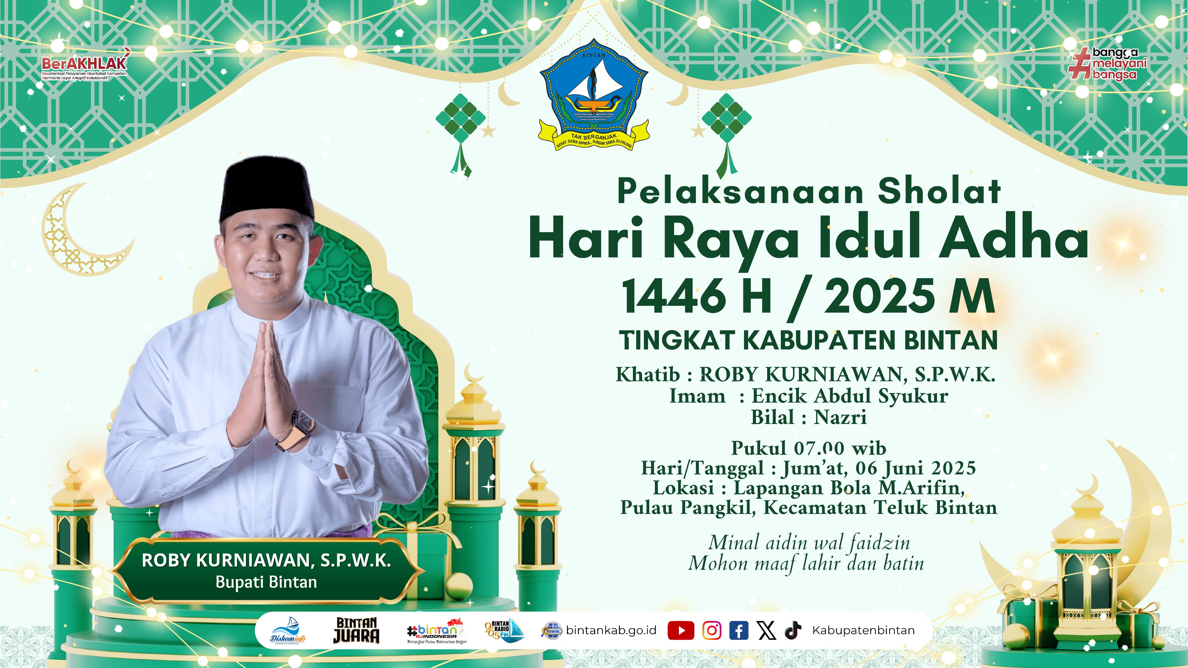 Jadi Khatib Idul Adha 1446 H, Bupati Roby Salat Id dan Berkurban di Pulau Pangkil