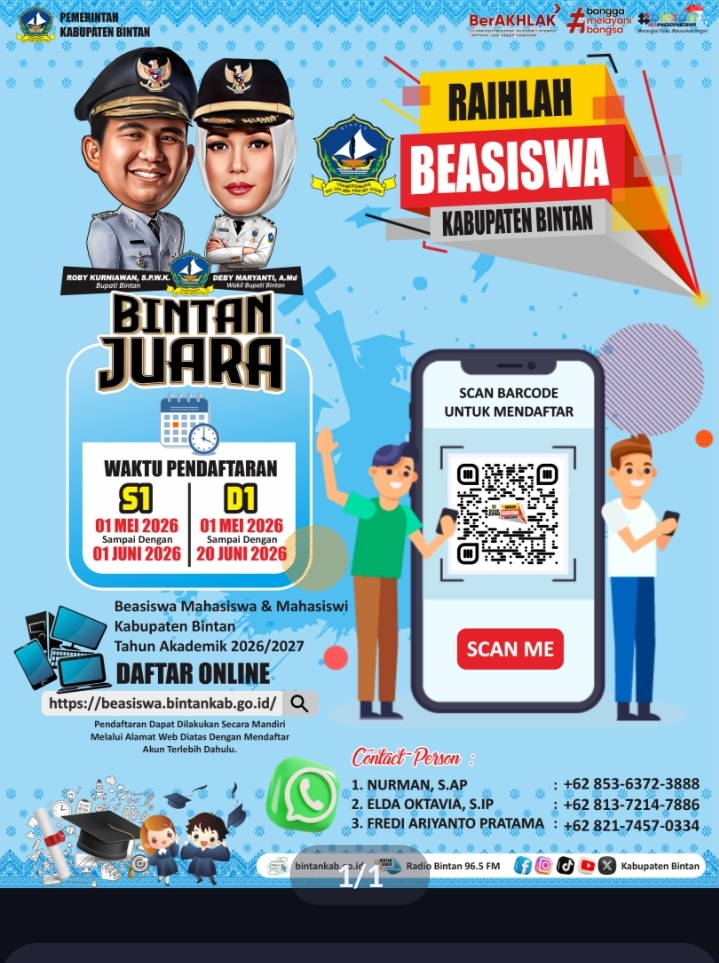 Beasiswa Dibuka, Bupati Roby Beri Kabar Gembira Bagi Mahasiswa Bintan