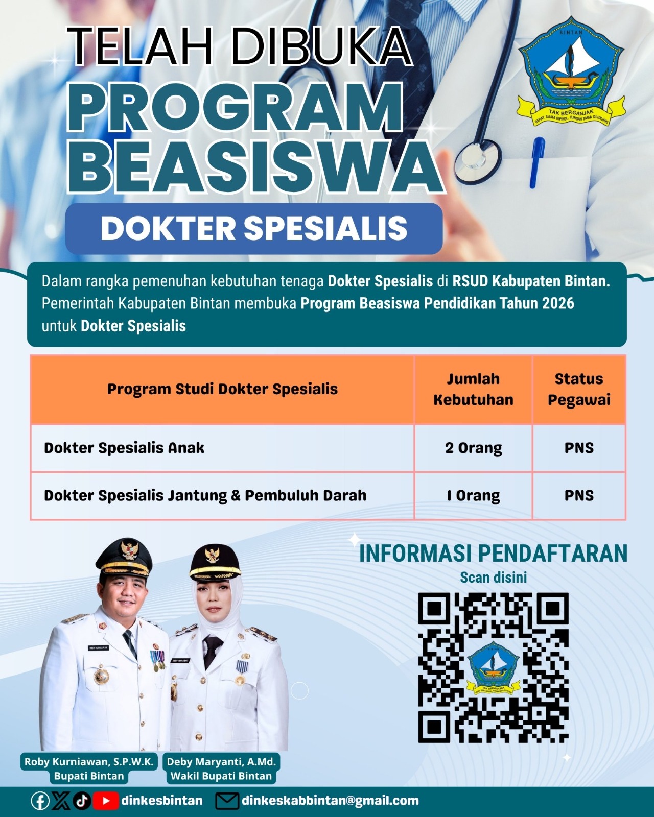 Optimalisasi Layanan Tenaga Medis, Bintan Buka Beasiswa Dokter Spesialis